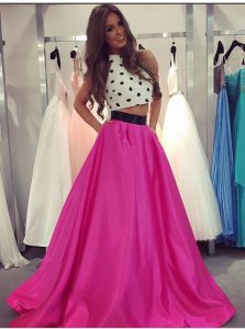 Fuchsia Halter Top Neckline Ruching Dress for Prom Sleeveless Zipper