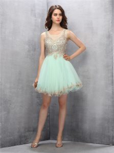 Hot Selling Scoop Sleeveless Tulle Homecoming Dress Appliques Zipper