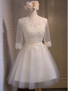 Scoop Half Sleeves Organza Homecoming Dress Appliques Lace Up