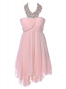 Cute Baby Pink Prom Gown Prom and Party and For with Beading Strapless Sleeveless Backless