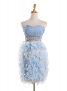Low Price Light Blue Column/Sheath Sweetheart Sleeveless Chiffon Mini Length Zipper Beading Prom Gown