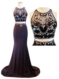 Elegant Scoop Sleeveless Court Train Zipper With Train Beading and Appliques Celebrity Evening Dresses