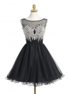 Luxurious Scoop Sequins Mini Length A-line Sleeveless Black Evening Dress Zipper