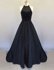 Fantastic Halter Top Black Sleeveless Beading Floor Length Evening Dress