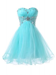 Wonderful Sweetheart Sleeveless Lace Up Dress for Prom Blue Organza
