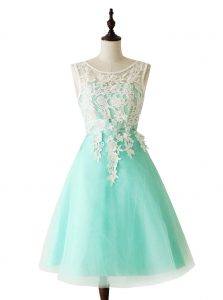 Spectacular Organza Scoop Sleeveless Zipper Appliques and Sashes ribbons Prom Dress in Apple Green