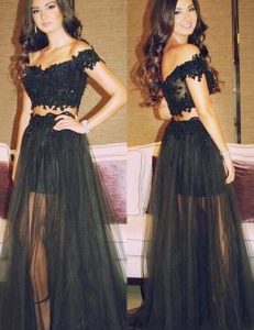 Unique Off the Shoulder Sleeveless Lace Zipper Prom Party Dress