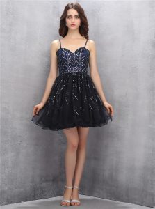 Ideal Black Sleeveless Mini Length Sequins Lace Up Party Dresses