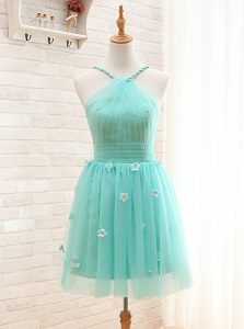Straps Sleeveless Tulle Prom Dresses Hand Made Flower Lace Up