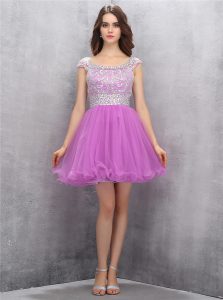Excellent Lilac Scoop Zipper Beading Homecoming Dress Sleeveless