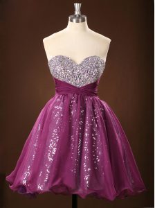 Purple Sweetheart Zipper Sequins Prom Party Dress Sleeveless