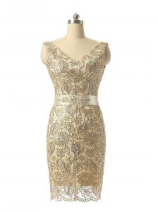 Enchanting Mini Length Champagne Dress for Prom Lace Sleeveless Beading and Lace