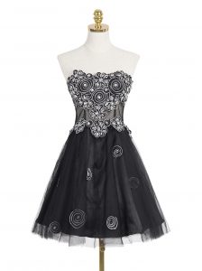 Sleeveless Mini Length Appliques Zipper Prom Dress with Black
