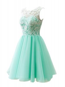Popular Scoop Apple Green Sleeveless Knee Length Lace Clasp Handle Prom Party Dress