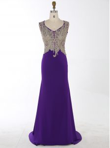 Mermaid Sleeveless Chiffon With Brush Train Zipper in Purple with Beading and Appliques