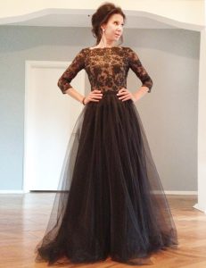 Colorful Black Bateau Neckline Beading and Lace Mother Of The Bride Dress 3 4 Length Sleeve Backless