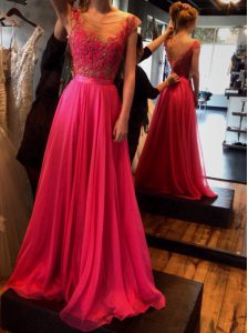 Clearance Scoop Chiffon Sleeveless Floor Length Prom Dresses and Appliques