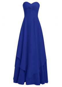 Royal Blue Zipper Prom Evening Gown Ruffles Sleeveless Floor Length