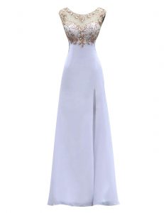 Floor Length White Dress for Prom Scoop Sleeveless Backless