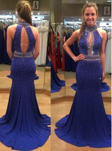 Mermaid Backless Royal Blue Sleeveless Court Train Sequins With Train Prom Gown