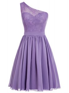 Lavender Side Zipper One Shoulder Appliques Prom Dress Chiffon Sleeveless