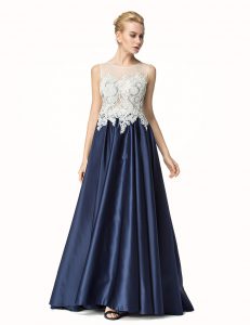Pretty Navy Blue Sleeveless Beading and Lace Side Zipper Prom Dress