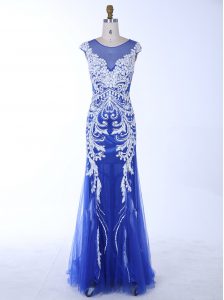 Mermaid Scoop Beading and Appliques Prom Gown Royal Blue Backless Sleeveless Floor Length