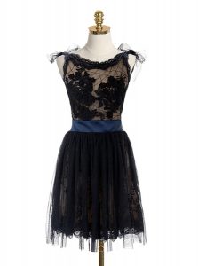 Comfortable Black Backless Scoop Lace and Belt Dress for Prom Lace Sleeveless
