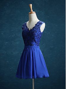 Royal Blue Sleeveless Chiffon Zipper Dress for Prom