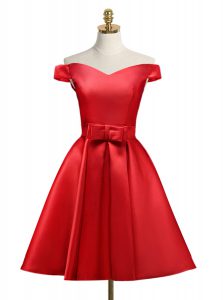 Red Lace Up Off The Shoulder Bowknot Prom Party Dress Satin Sleeveless