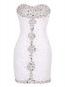Attractive Mini Length Column/Sheath Sleeveless White Dress for Prom Zipper