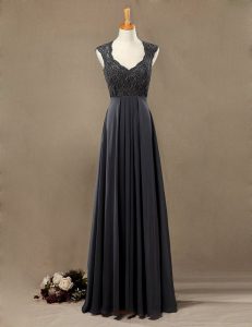New Style Scoop Floor Length Zipper Evening Dress Black for Prom with Lace
