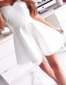 White Zipper Sweetheart Ruching Going Out Dresses Satin Sleeveless