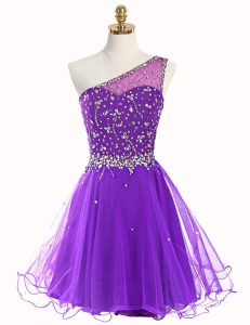Fantastic One Shoulder Purple Sleeveless Organza Zipper Celebrity Dresses for Prom and Party