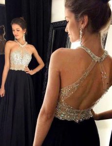 Black Prom Dress Prom and For with Beading Scoop Sleeveless Zipper
