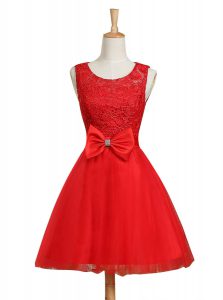 Flirting Scoop Mini Length A-line Sleeveless Red Evening Wear Lace Up