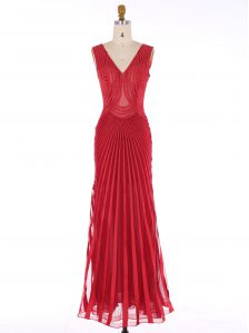 Mermaid Red Sleeveless Sequins Floor Length Evening Outfits