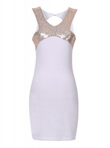 Exquisite Halter Top White Sleeveless Mini Length Sequins Zipper Prom Evening Gown