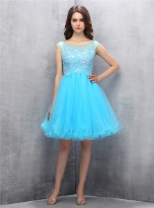Scoop Tulle Sleeveless Knee Length Evening Outfits and Beading and Appliques