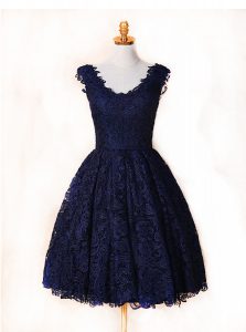 Most Popular Blue and Navy Blue Red Carpet Prom Dress Prom and For with Lace V-neck Sleeveless Zipper