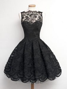Bateau Sleeveless Zipper Prom Party Dress Black Lace