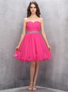 Fabulous Hot Pink A-line Chiffon Sweetheart Sleeveless Beading Knee Length Zipper Red Carpet Prom Dress