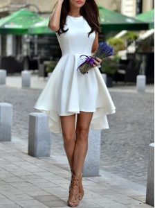 Pleated A-line Cocktail Dress White Scoop Satin Sleeveless Asymmetrical Zipper