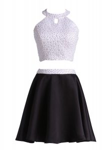 Halter Top Black Sleeveless Mini Length Beading Zipper Prom Dress