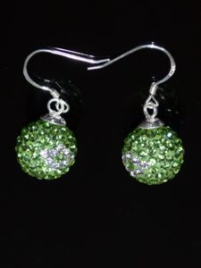 Round Unique Rhinestone Spring Green and White Earrings