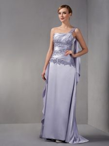 One Shoulder Brush Train Mother of the Bride Dress with Appliques