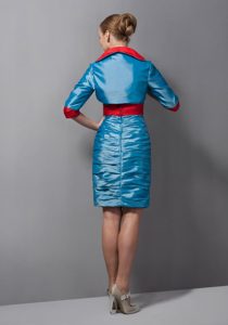 Teal Sweetheart Mini-length Mother of the Bride Dress with Red Sash