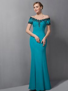 Appliqued Mermaid Off Shoulder Chiffon Mother of the Bride Dress in Teal