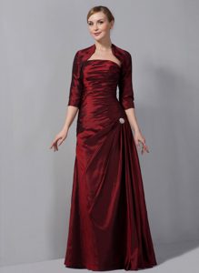 Wine Red Strapless Long Mother of the Bride Dress in Taffeta