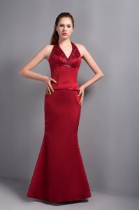Popular Wine Red Satin Mermaid Mother of the Bride Dress with Halter Top